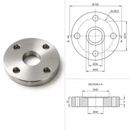 Токарная обработка фланцев из нержавейки AISI 316L пищевых линий